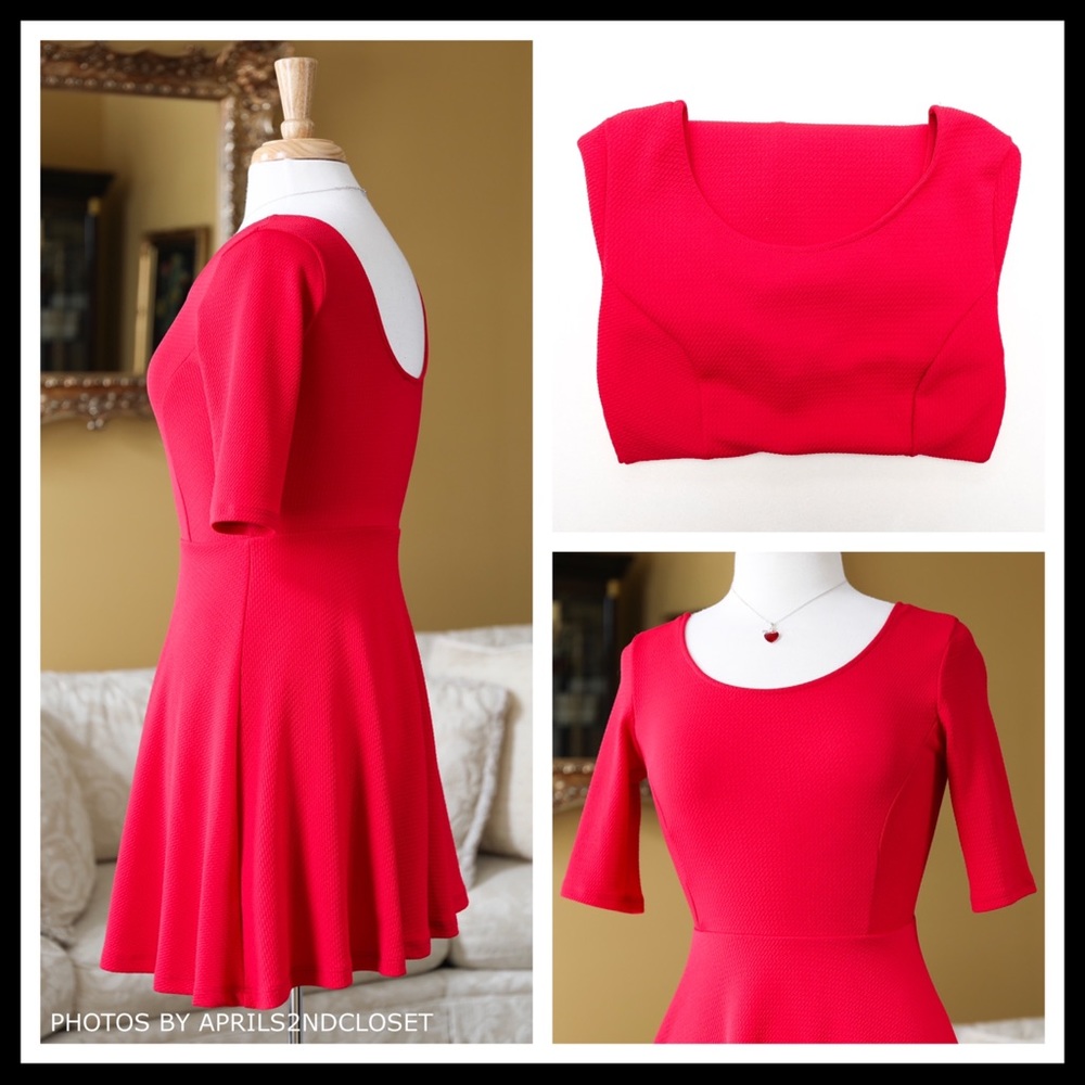 RED A-LINE FIT-AND-FLARE SKATER MINI DRESS A2C - Picture 4 of 8
